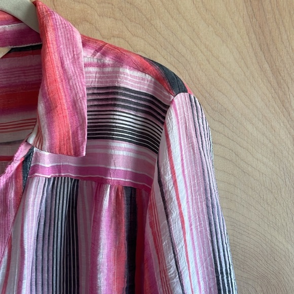 HOPE and HARLOW Blouse Pink White Stripe Button Front Sz: L - Picture 7 of 13